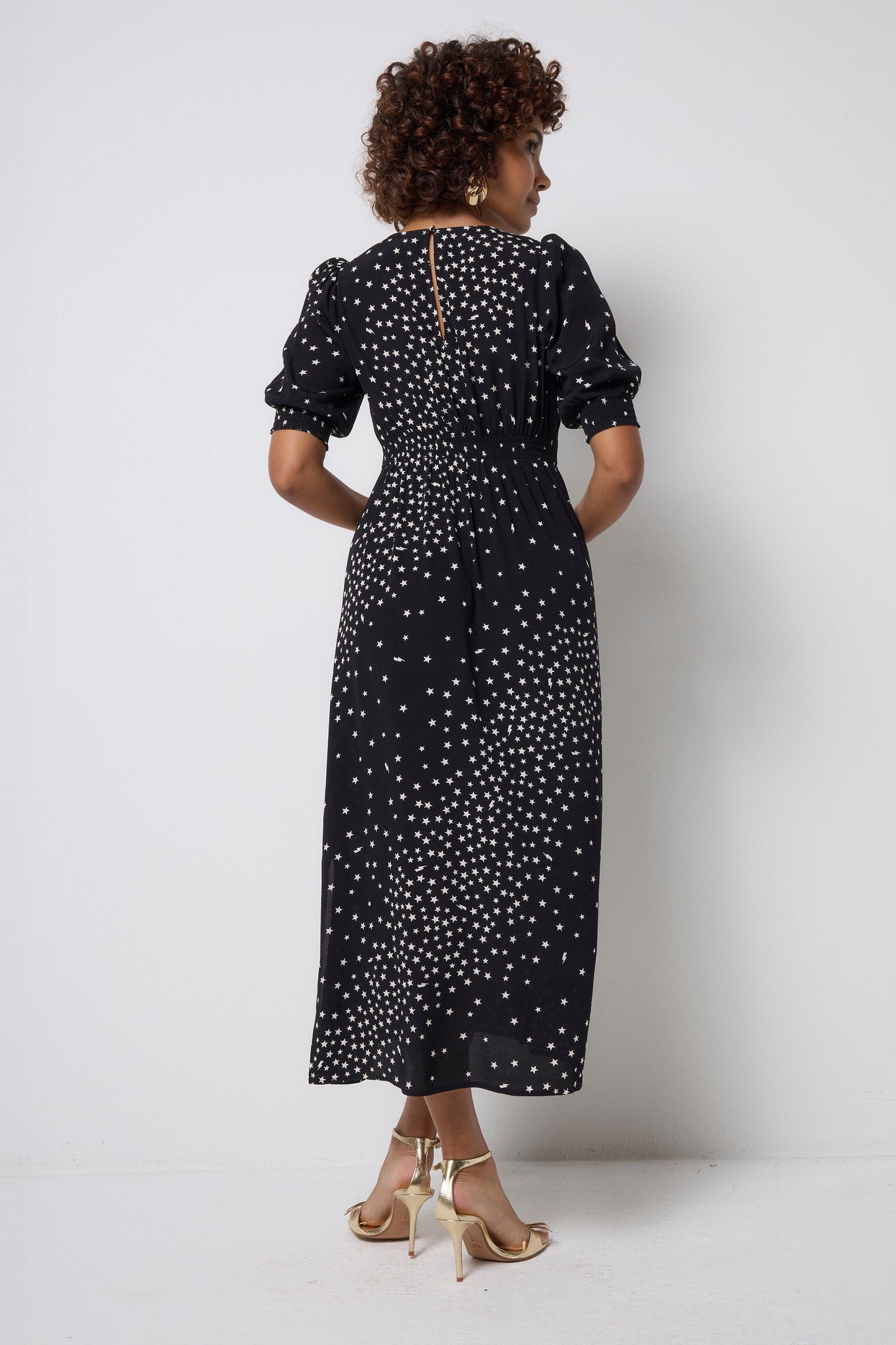 Black with White Star Cluster Midi Dress