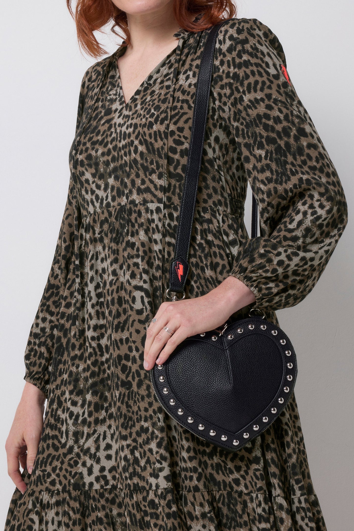 Black Heart Studded Cross Body Bag