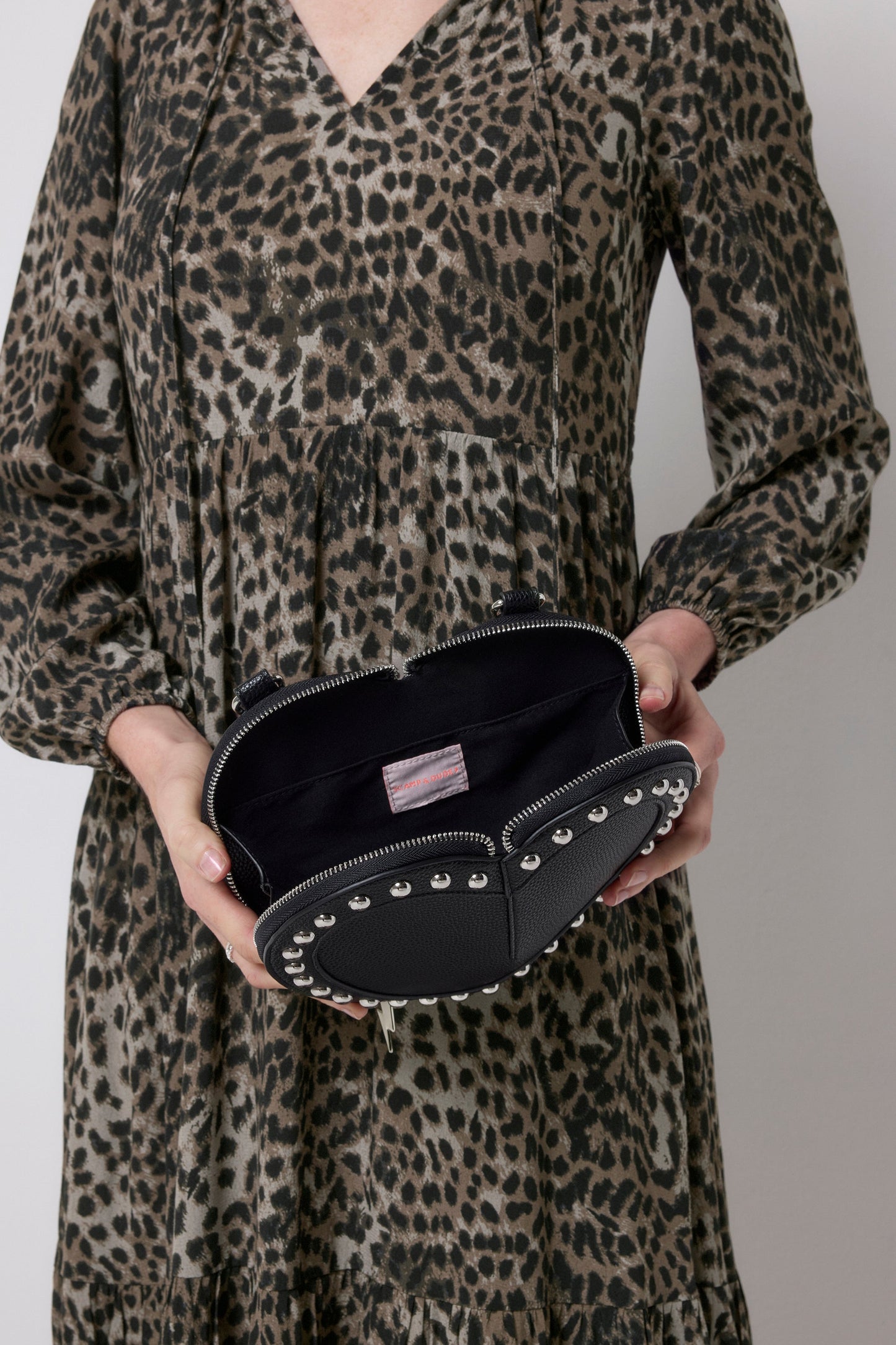 Black Heart Studded Cross Body Bag