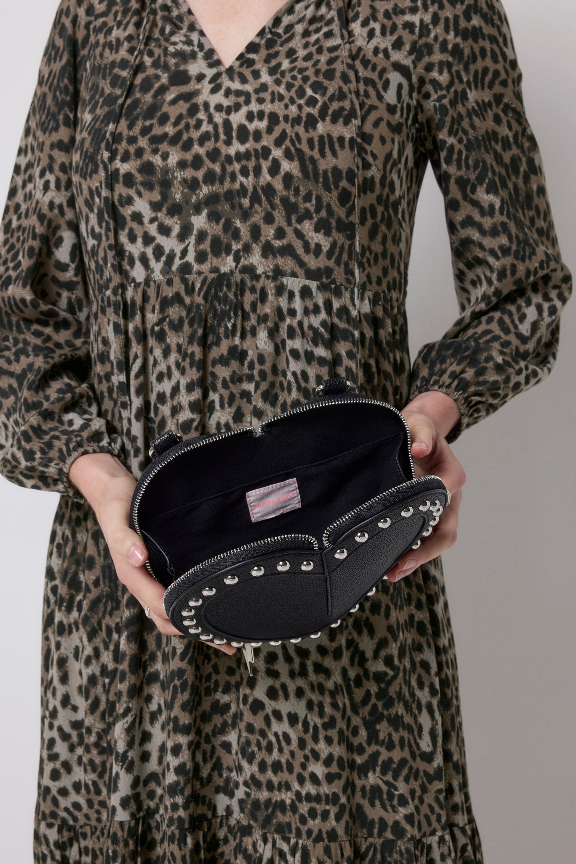Black Heart Studded Cross Body Bag