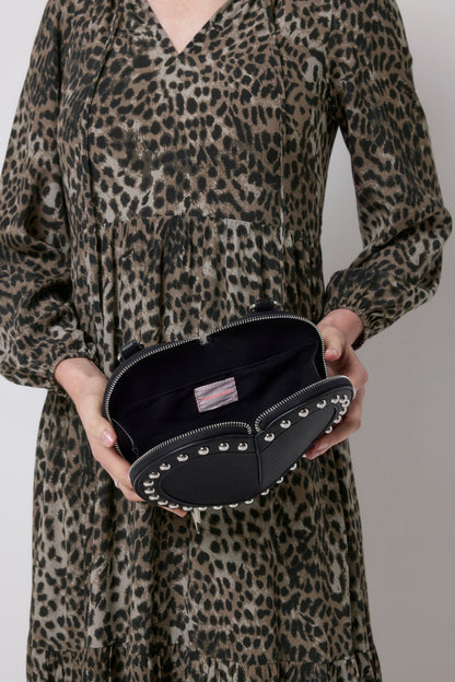 Black Heart Studded Cross Body Bag