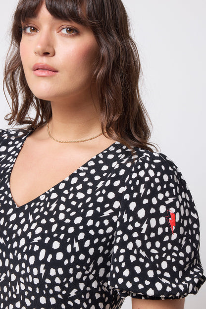 Black with White Cheetah Short Skater Dress