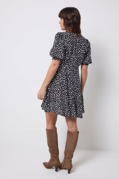 Black with White Cheetah Short Skater Dress