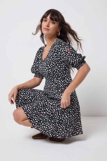 Black with White Cheetah Short Skater Dress