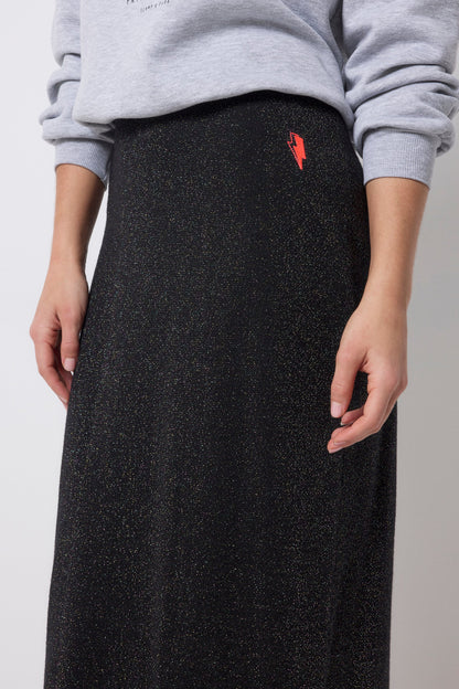 Black with Rainbow Metallic Knit Midi Skirt