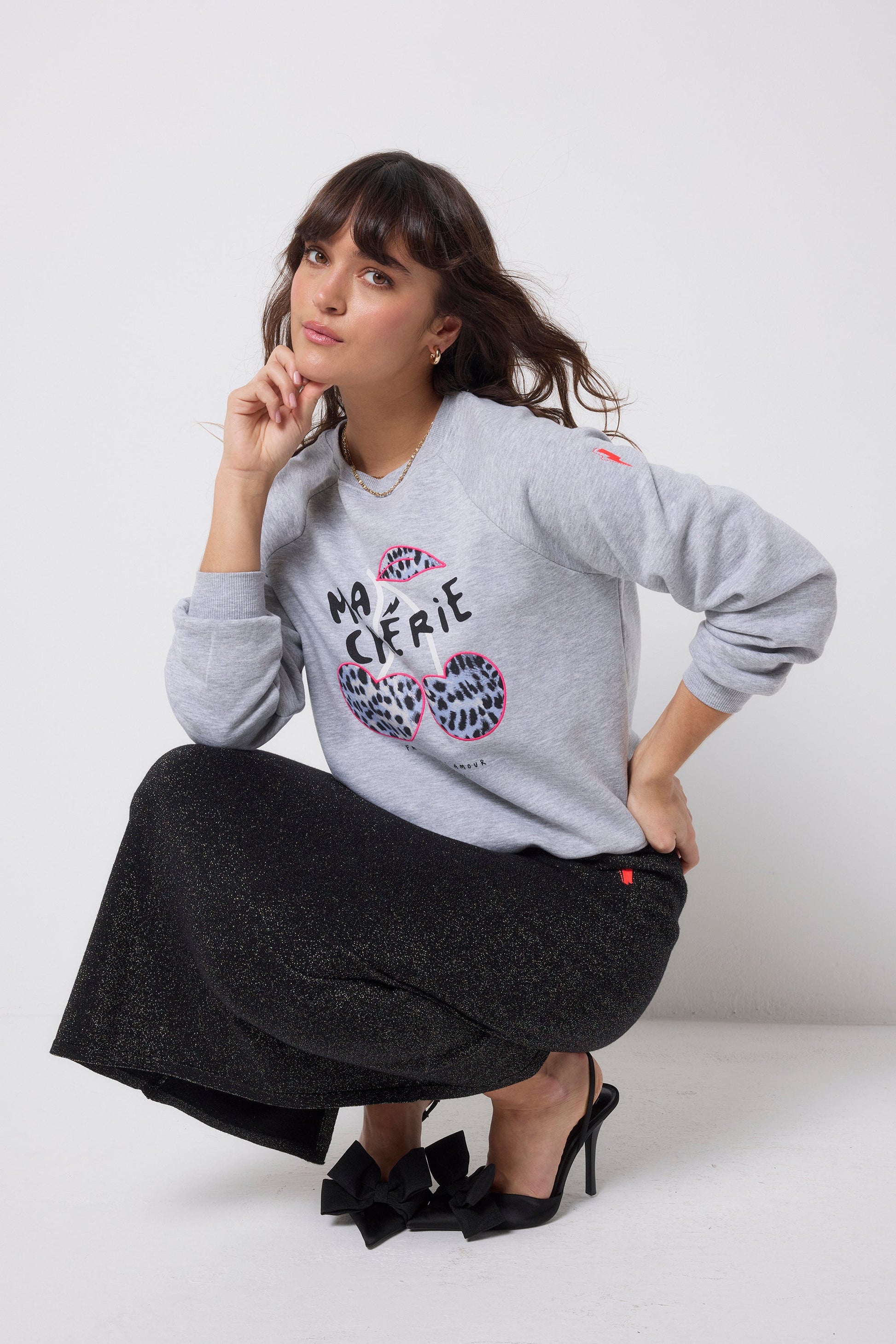 Black with Rainbow Metallic Knit Midi Skirt