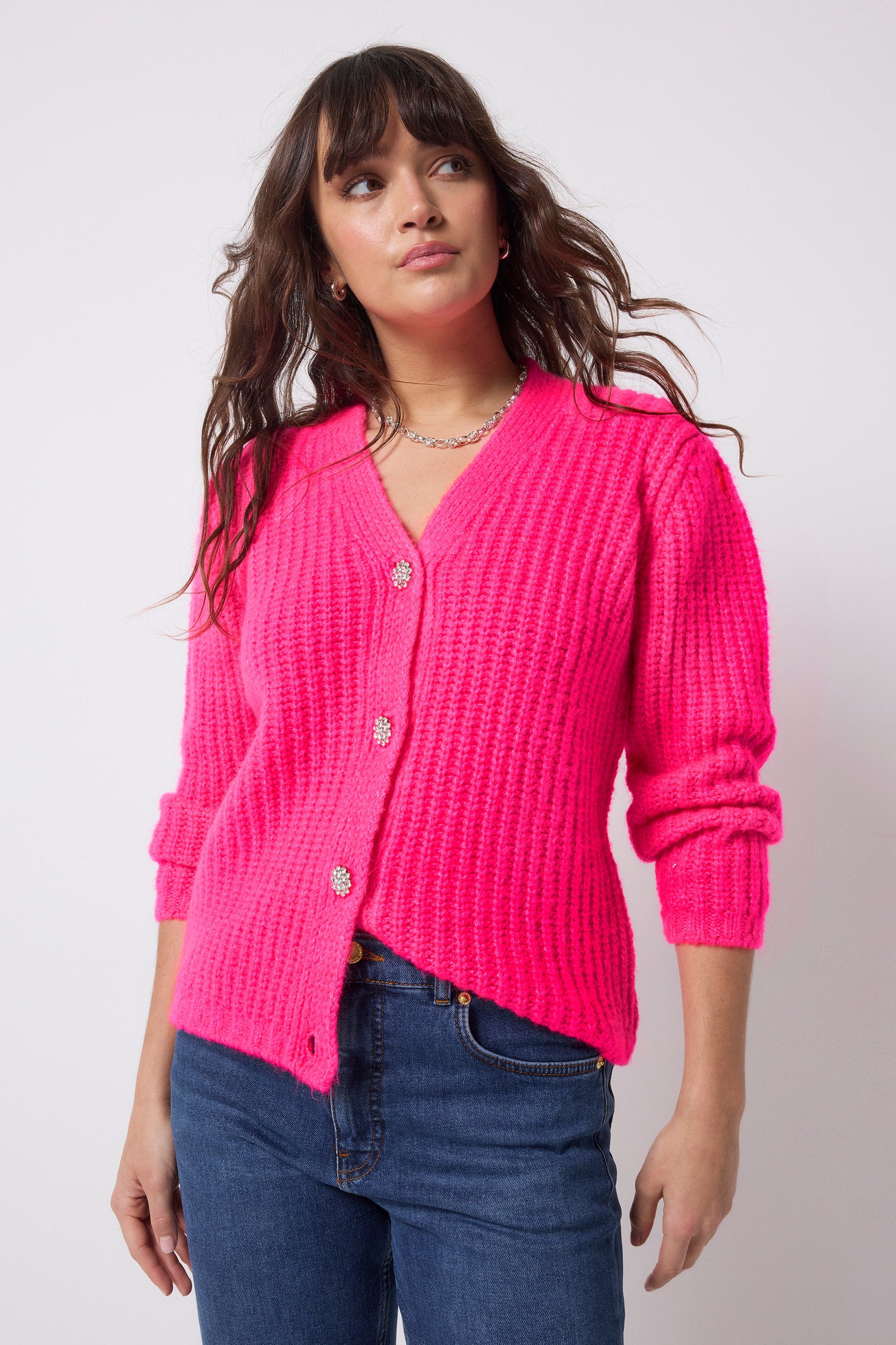 Neon Pink Button Through Cardigan