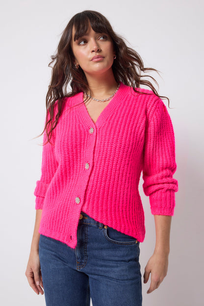 Neon Pink Button Through Cardigan
