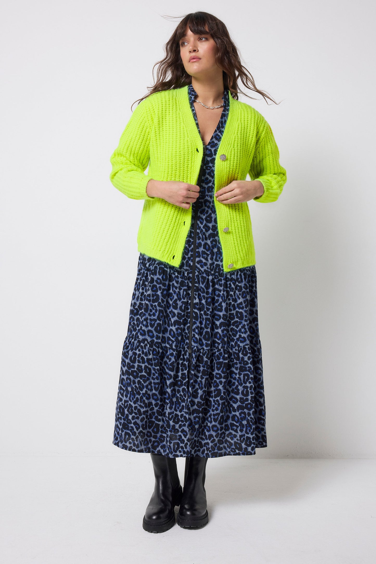 Neon Yellow Button Through Cardigan
