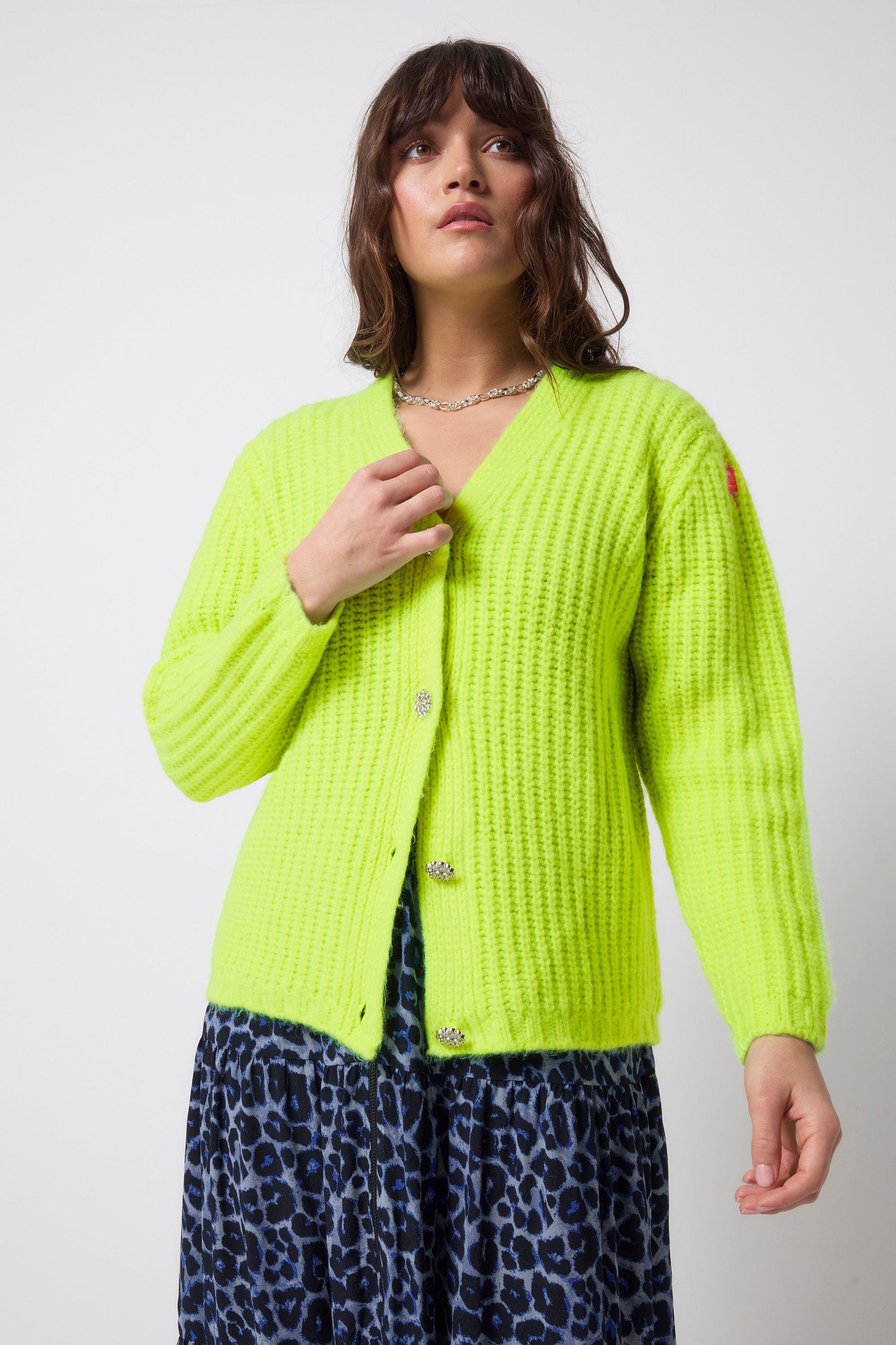 Neon Yellow Button Through Cardigan