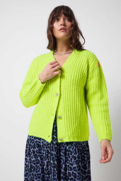 Neon Yellow Button Through Cardigan