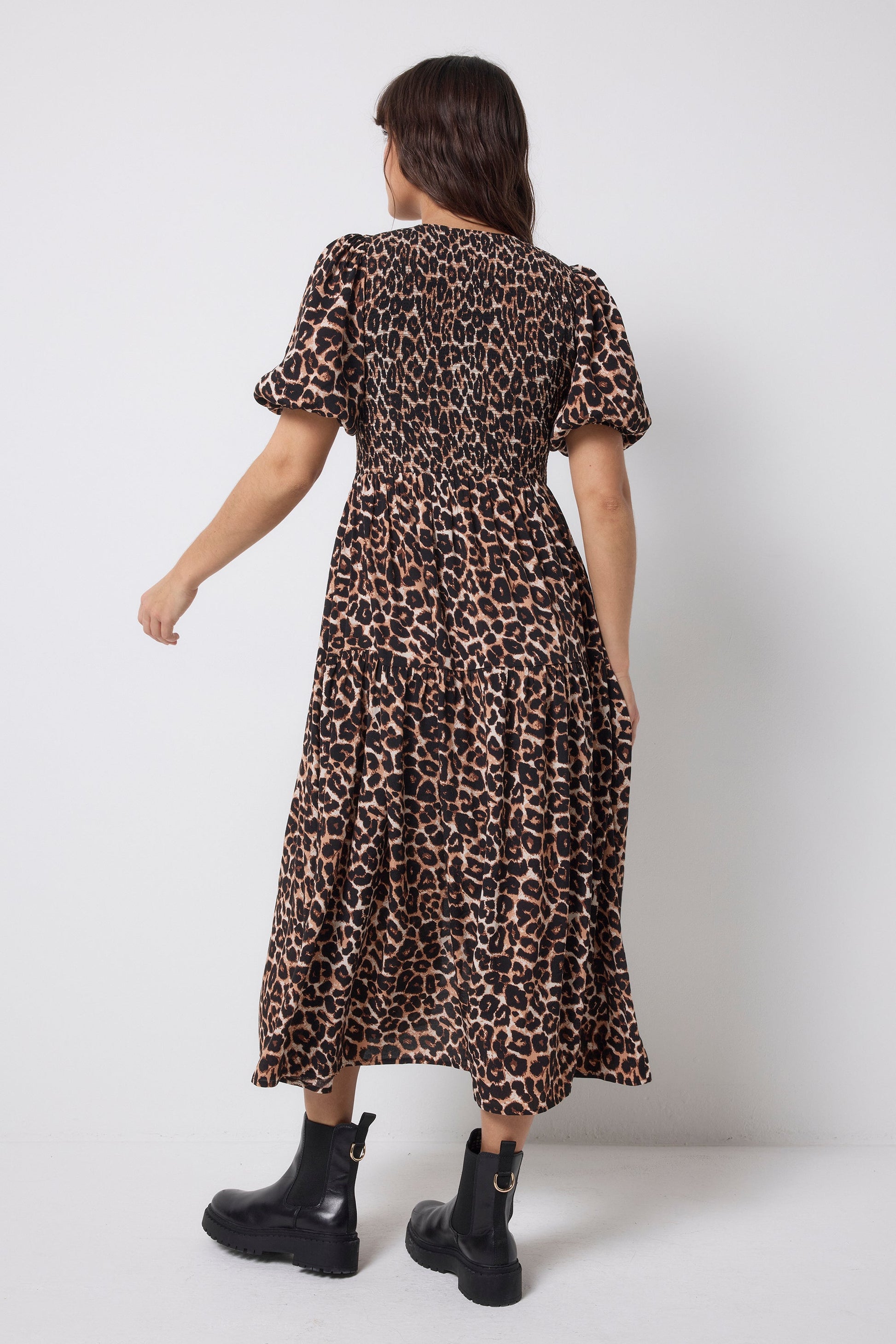 Neutral Jaguar Shirred Zip Detail Midi Dress