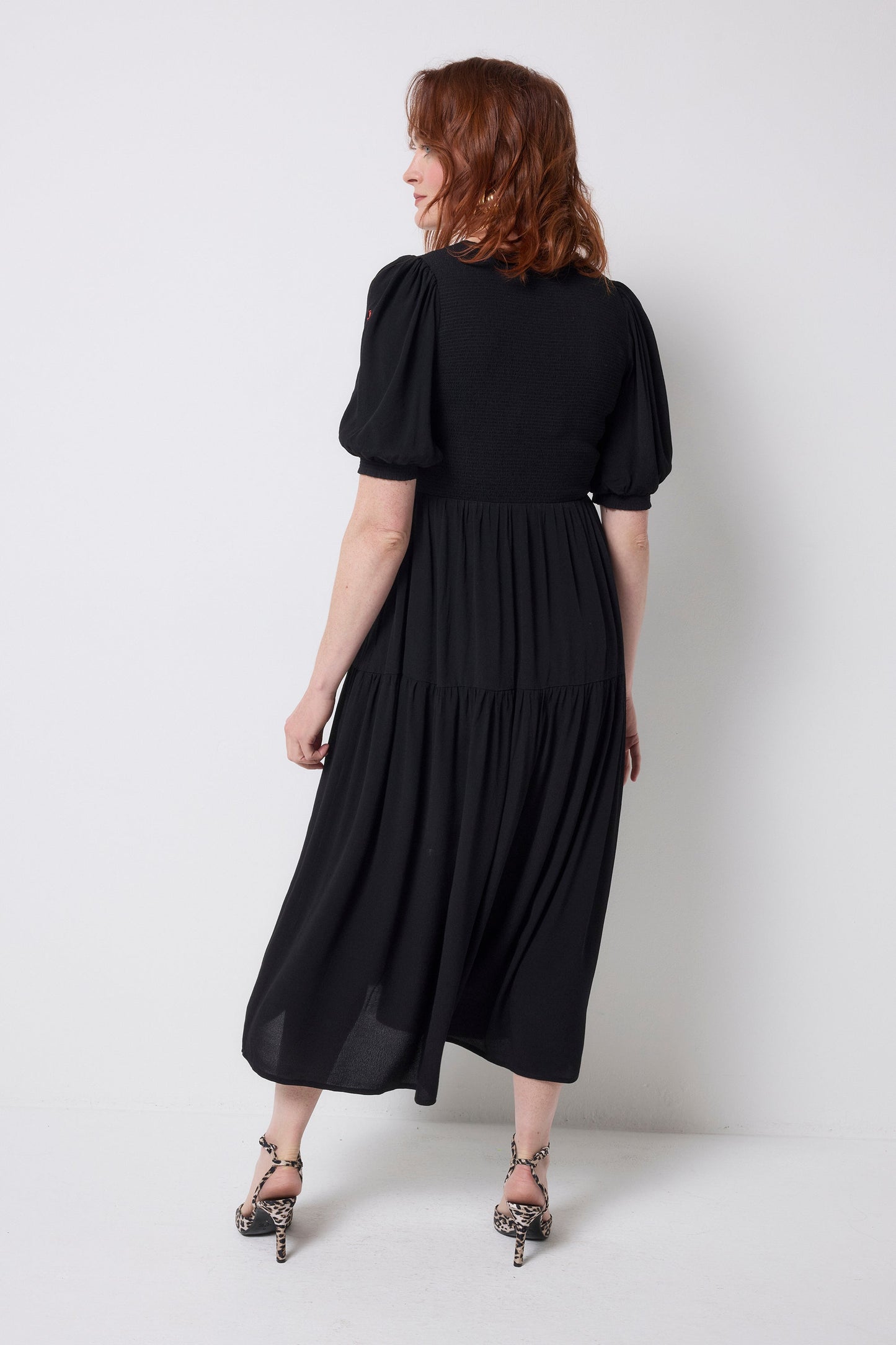 Black Shirred Zip Detail Midi Dress