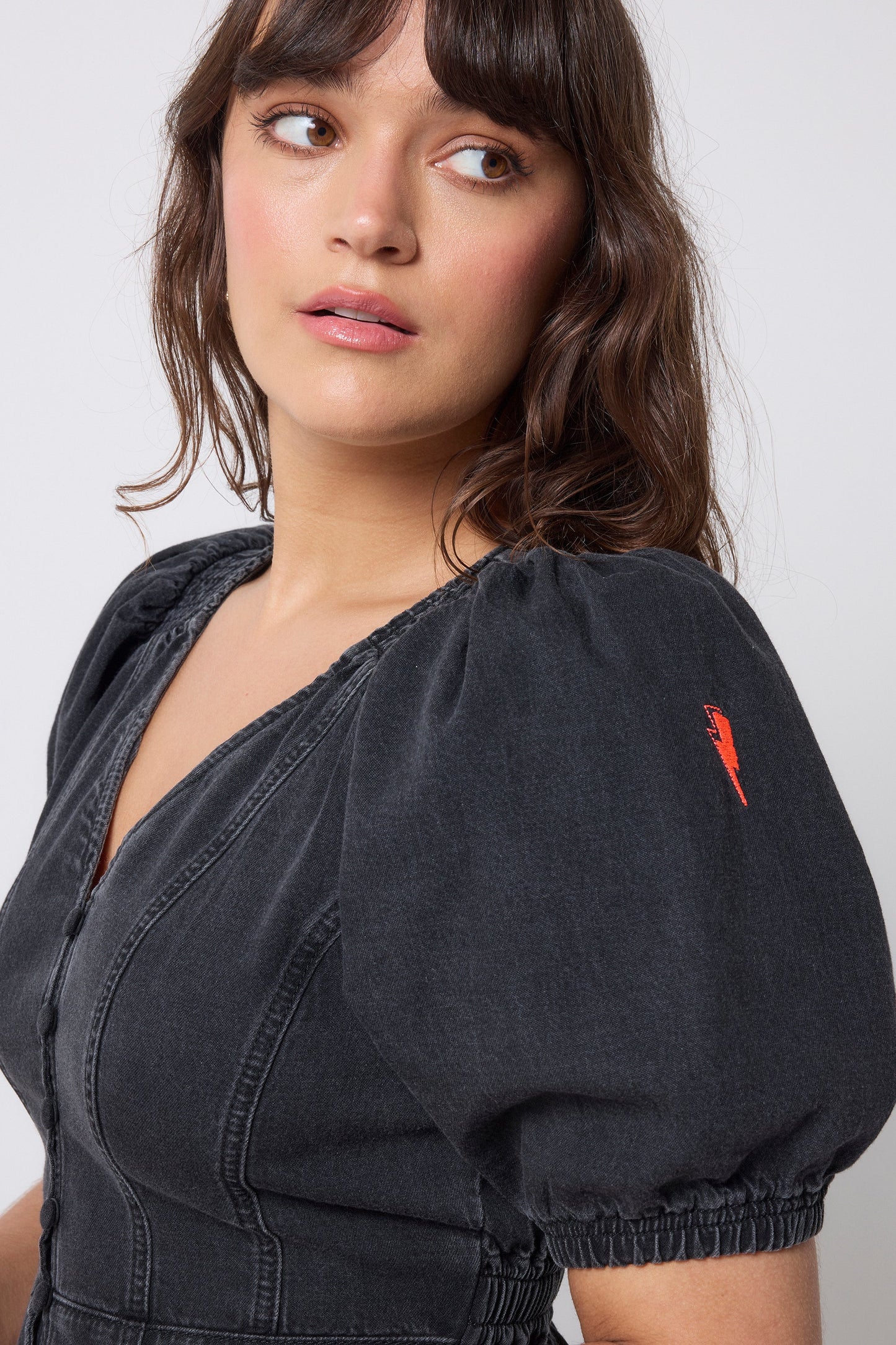 Washed Black Button Through Denim Top
