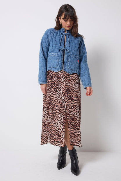 Neutral Cheetah Denim Quilted Reversible Jacket