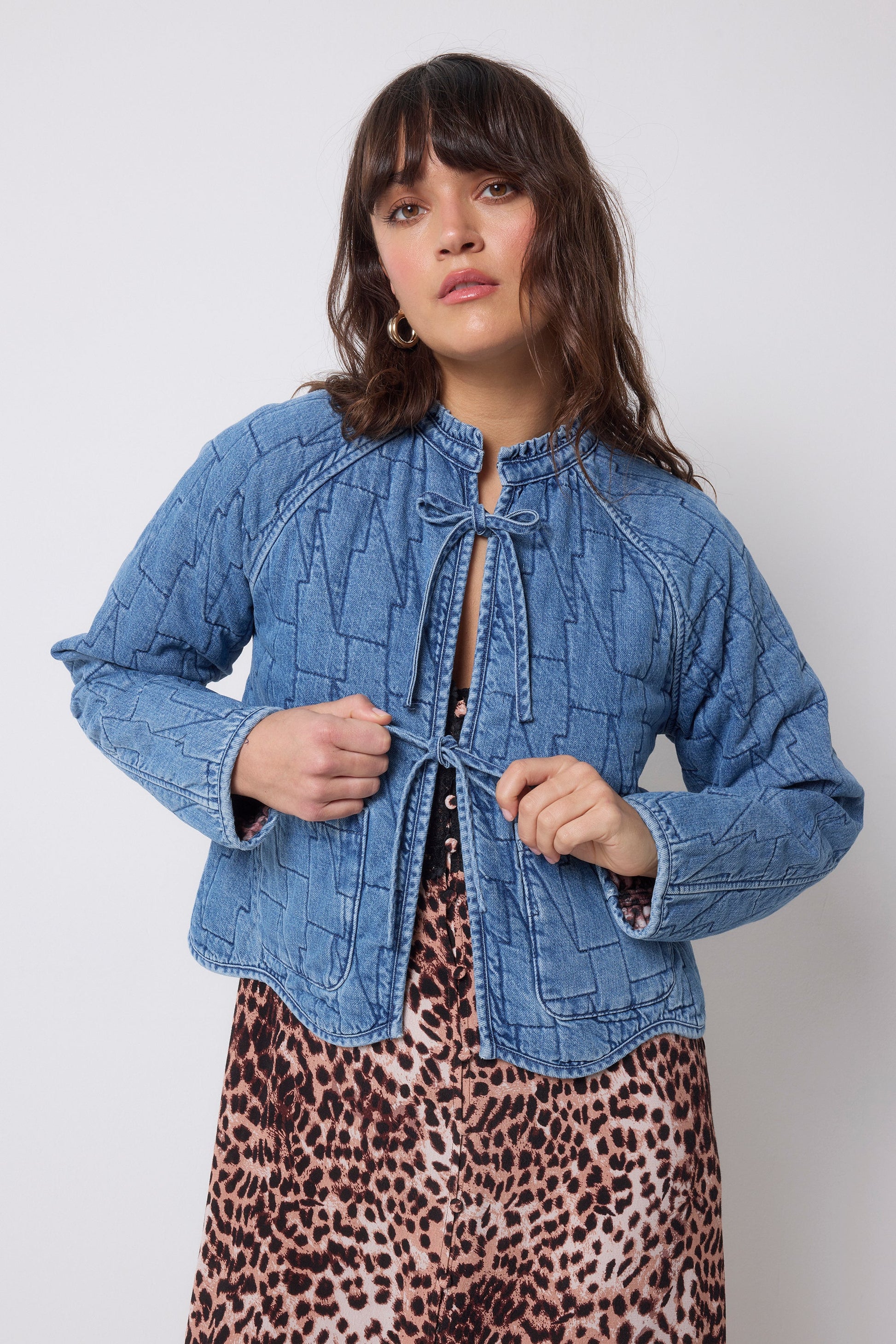 Neutral Cheetah Denim Quilted Reversible Jacket