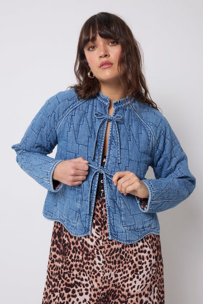 Neutral Cheetah Denim Quilted Reversible Jacket
