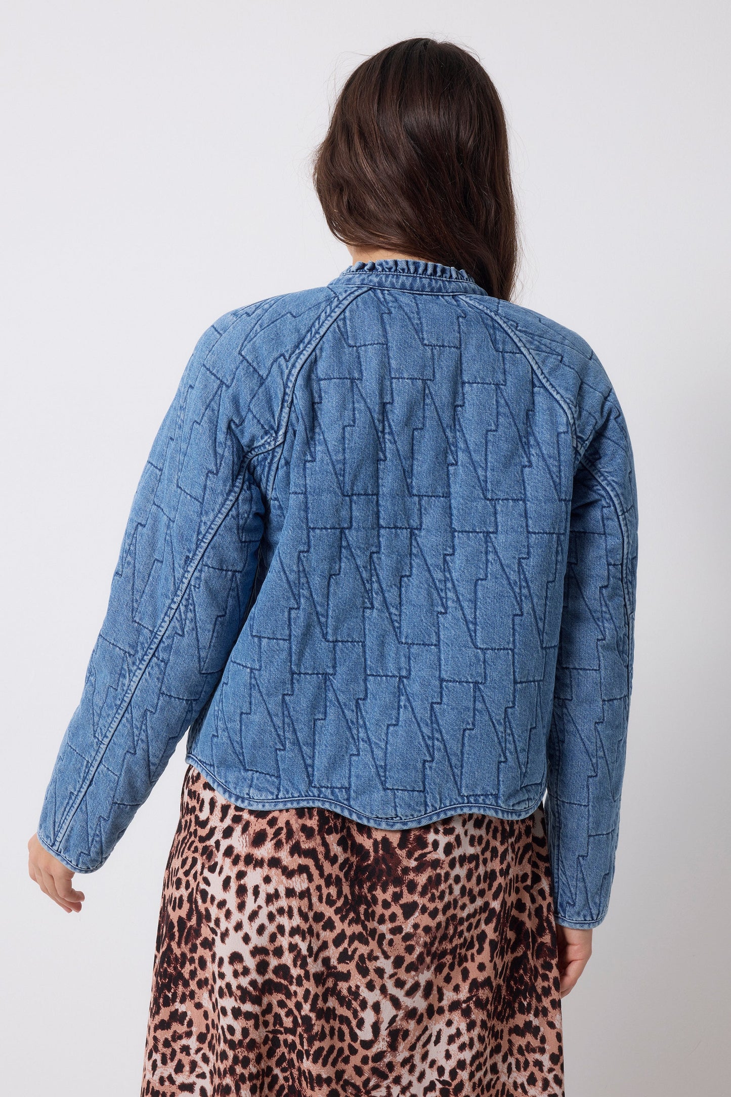 Neutral Cheetah Denim Quilted Reversible Jacket