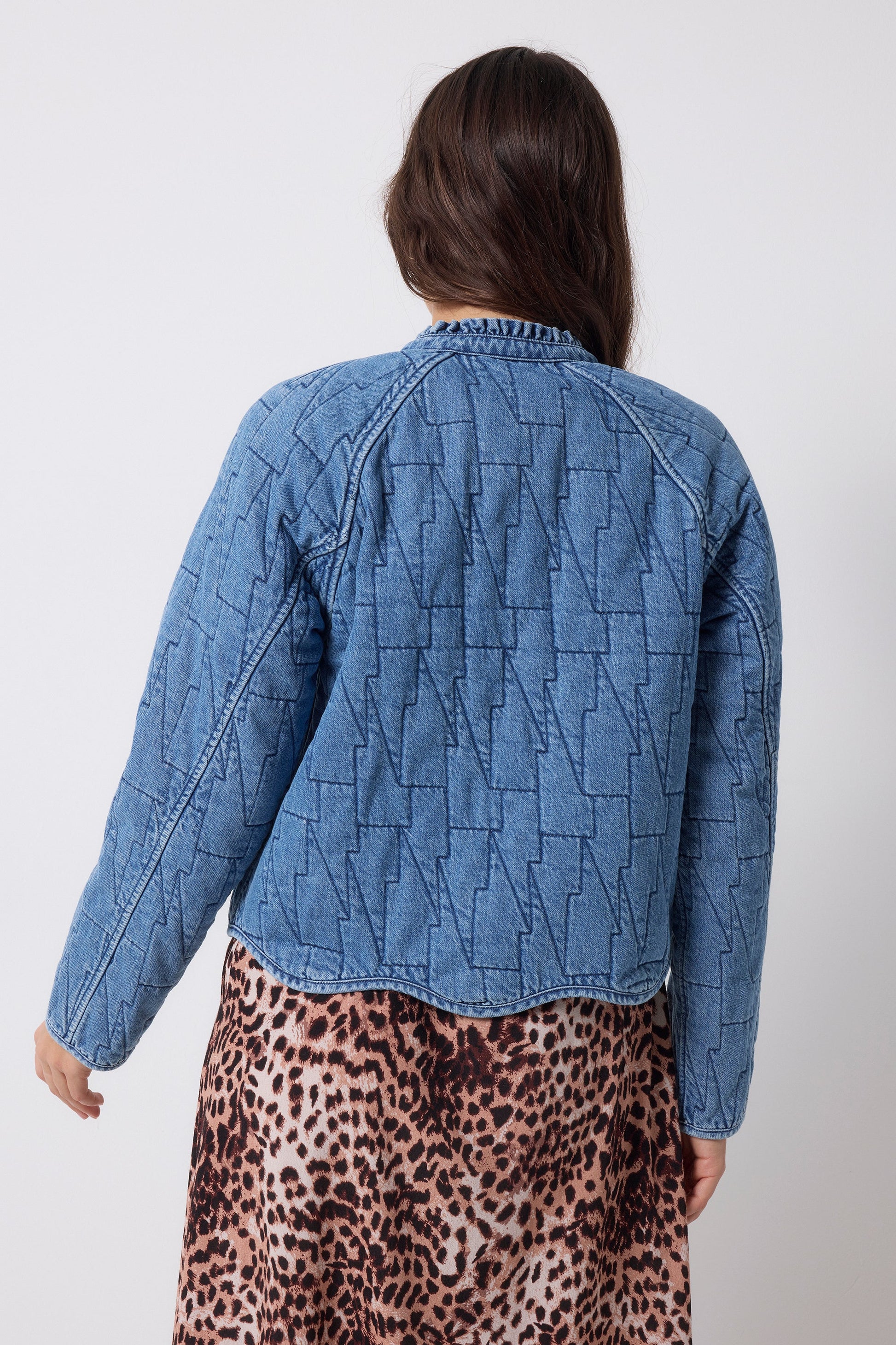 Neutral Cheetah Denim Quilted Reversible Jacket