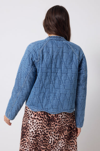 Neutral Cheetah Denim Quilted Reversible Jacket