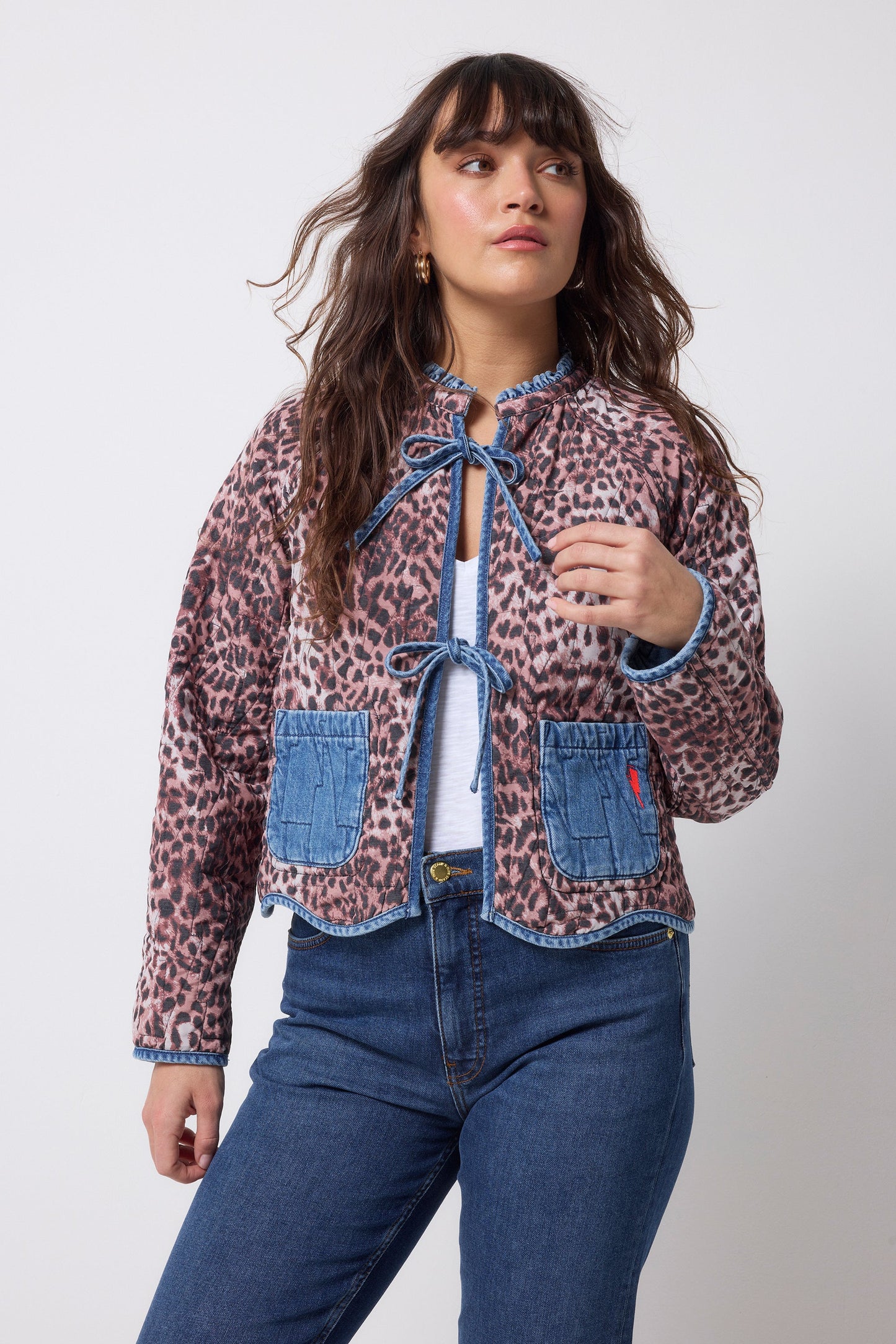 Neutral Cheetah Denim Quilted Reversible Jacket
