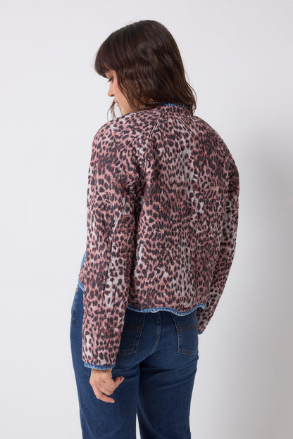 Neutral Cheetah Denim Quilted Reversible Jacket