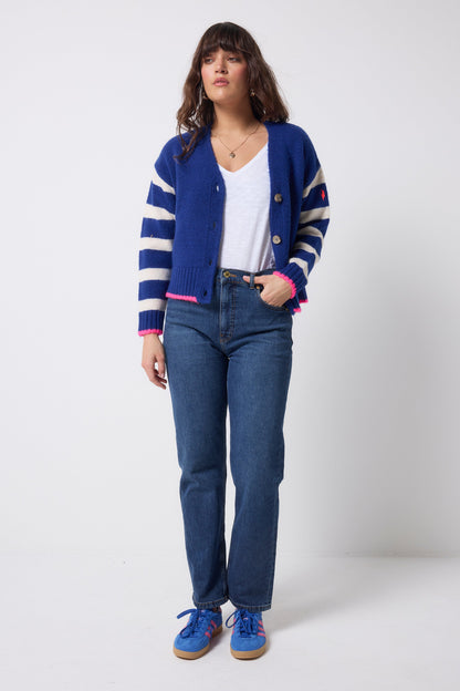 Bright Blue with Cream Stripe Cardigan