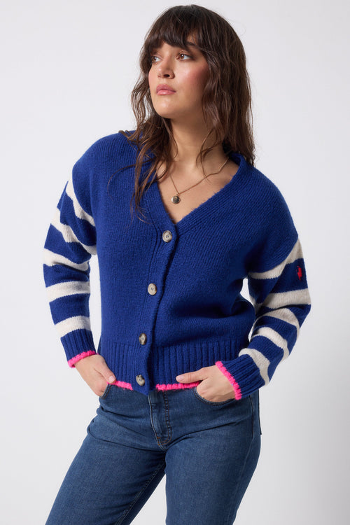 Bright Blue with Cream Stripe Cardigan