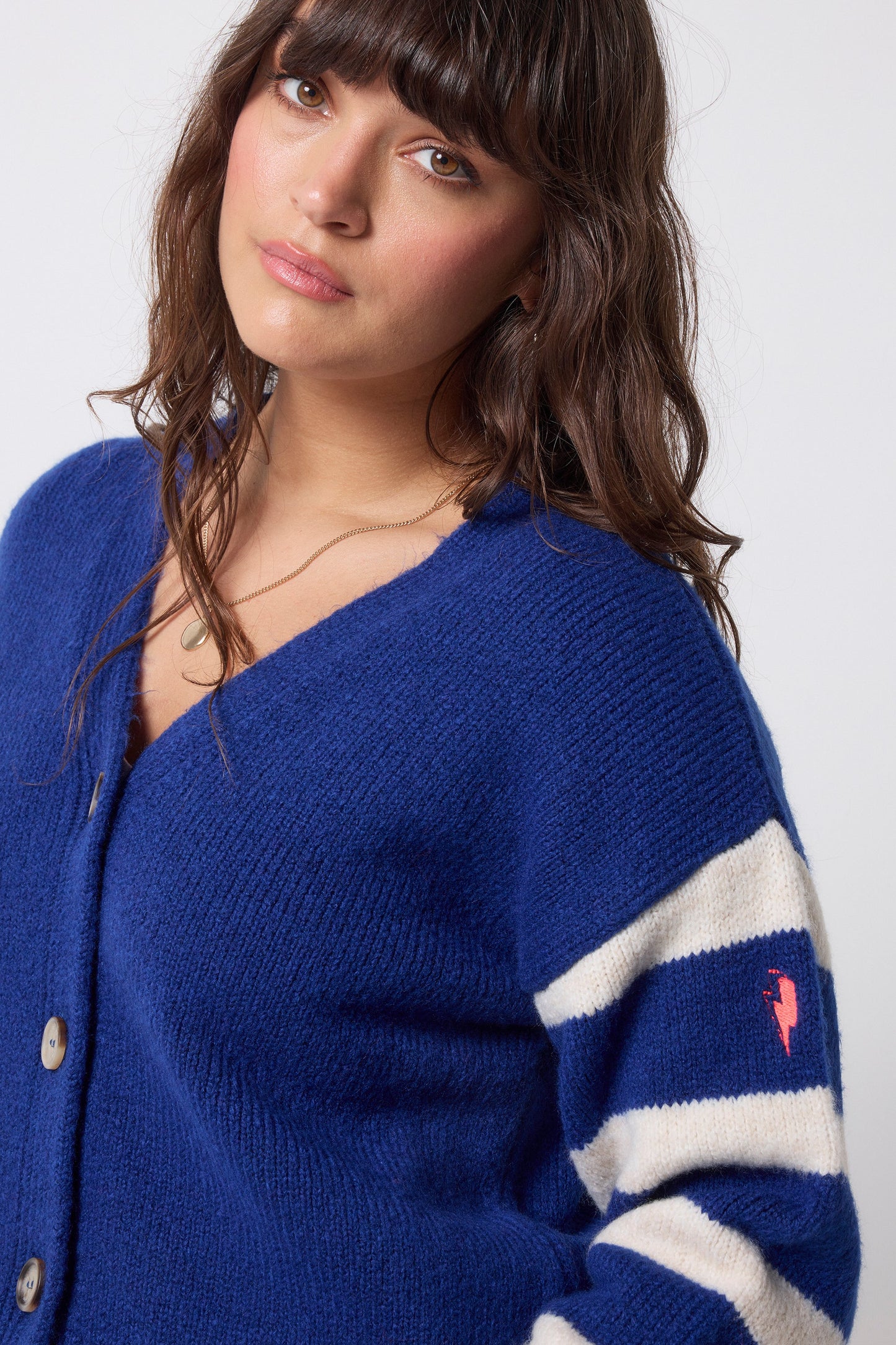 Bright Blue with Cream Stripe Cardigan
