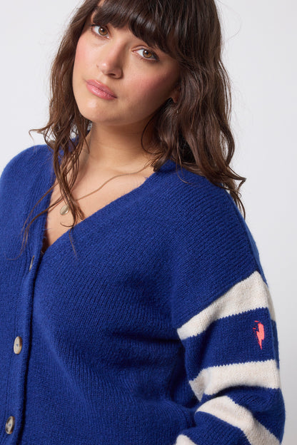 Bright Blue with Cream Stripe Cardigan