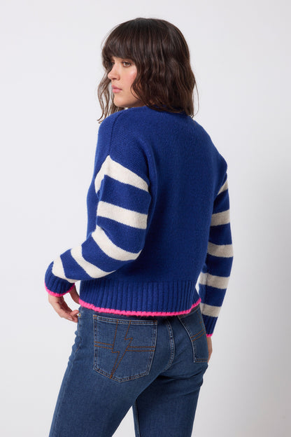 Bright Blue with Cream Stripe Cardigan