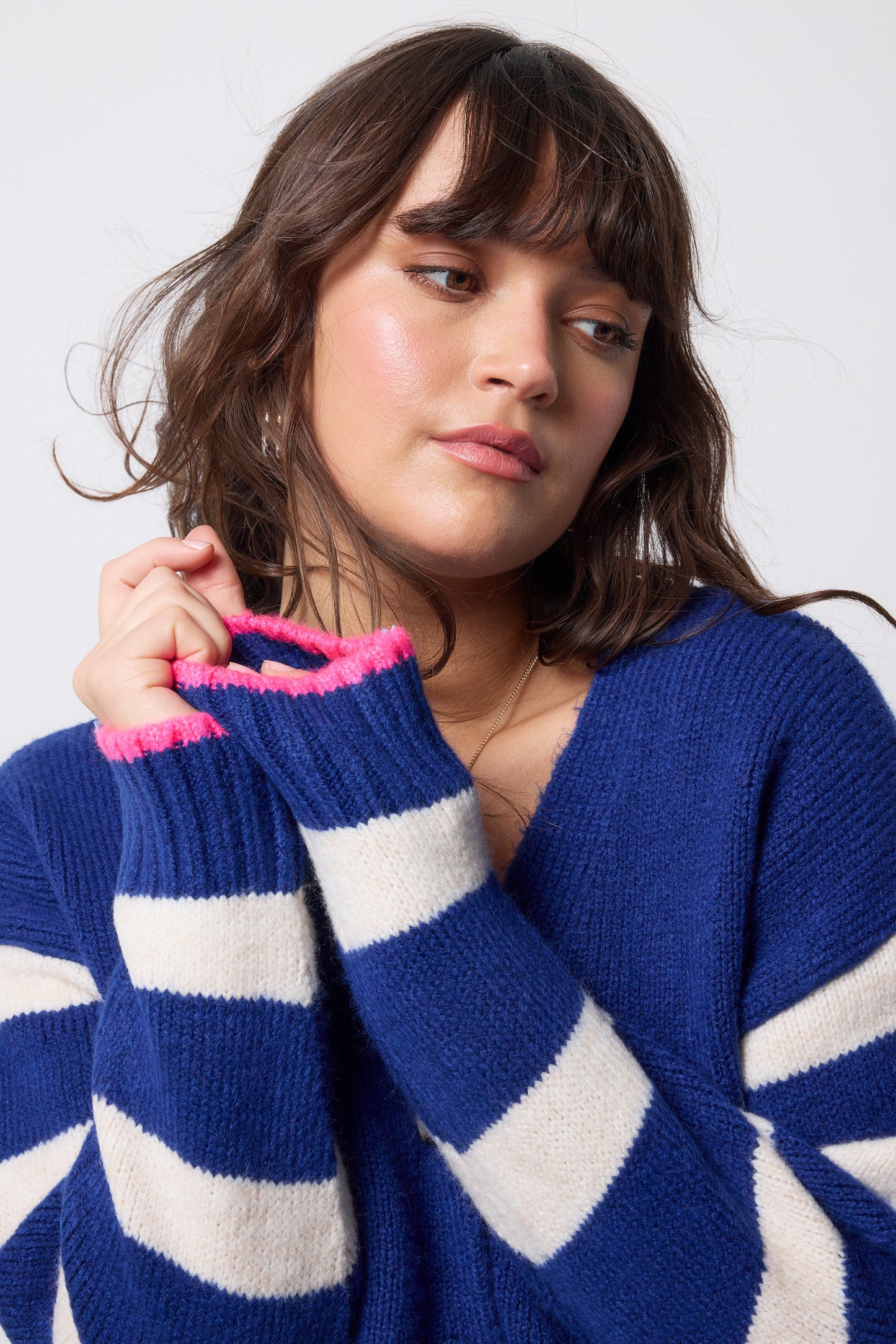 Bright Blue with Cream Stripe Cardigan
