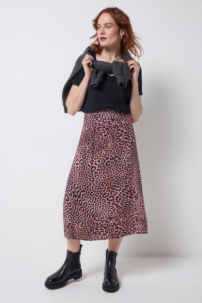 Neutral Leopard Ray Midi Slip Skirt