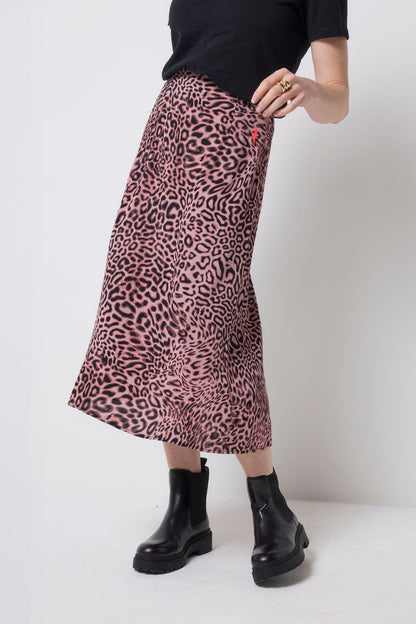 Neutral Leopard Ray Midi Slip Skirt
