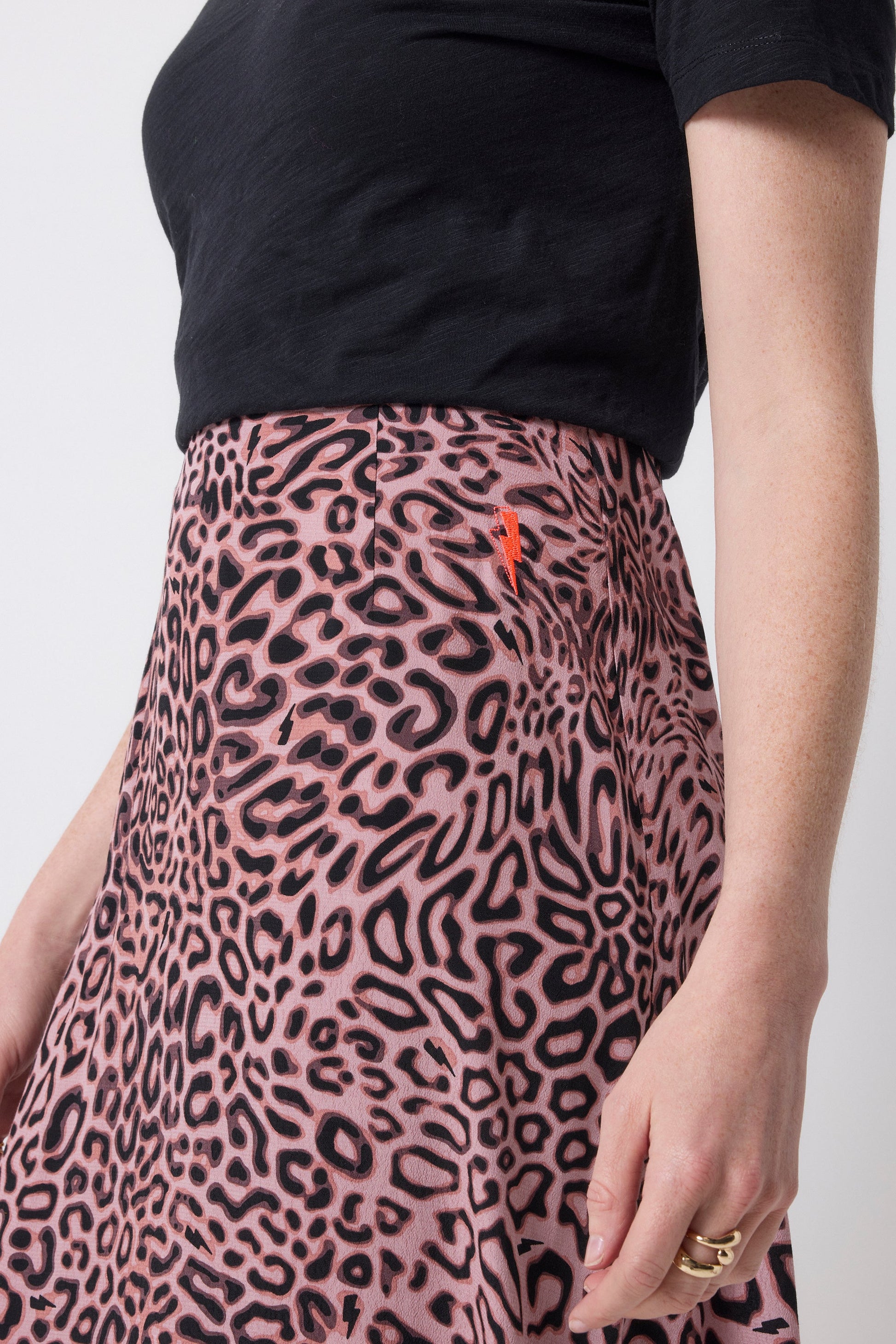 Neutral Leopard Ray Midi Slip Skirt