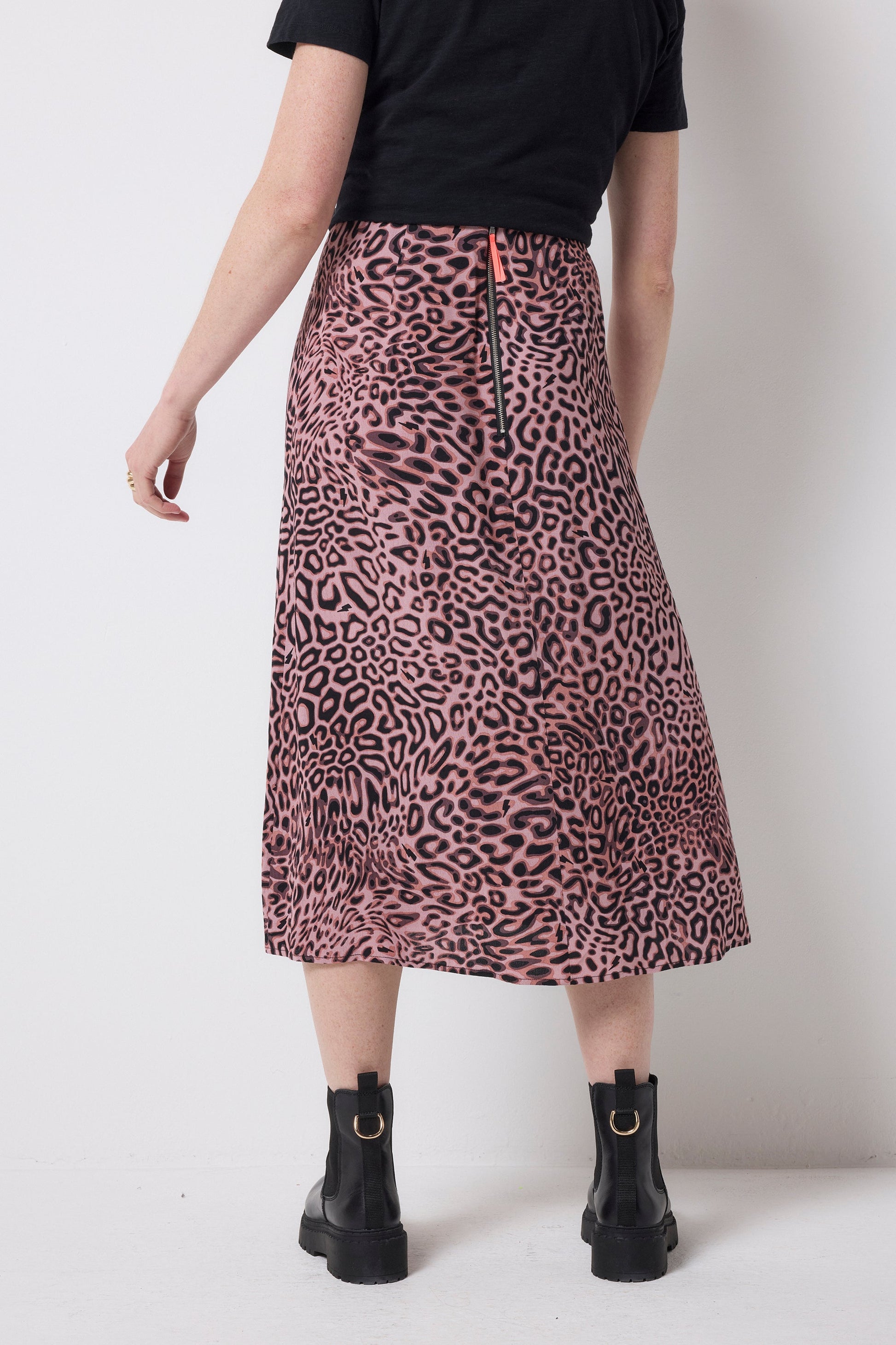Neutral Leopard Ray Midi Slip Skirt