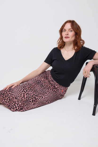 Neutral Leopard Ray Midi Slip Skirt