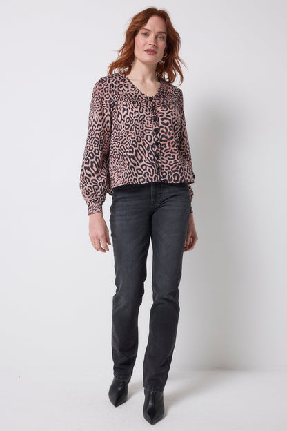 Neutral Leopard Ray Collared Blouse