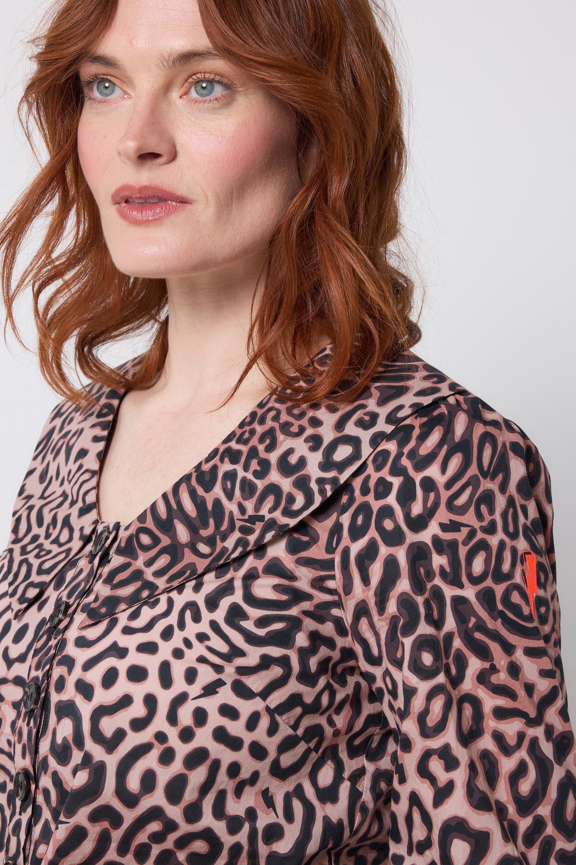 Neutral Leopard Ray Collared Blouse