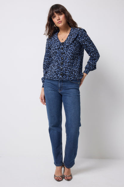 Navy Jaguar Collared Blouse