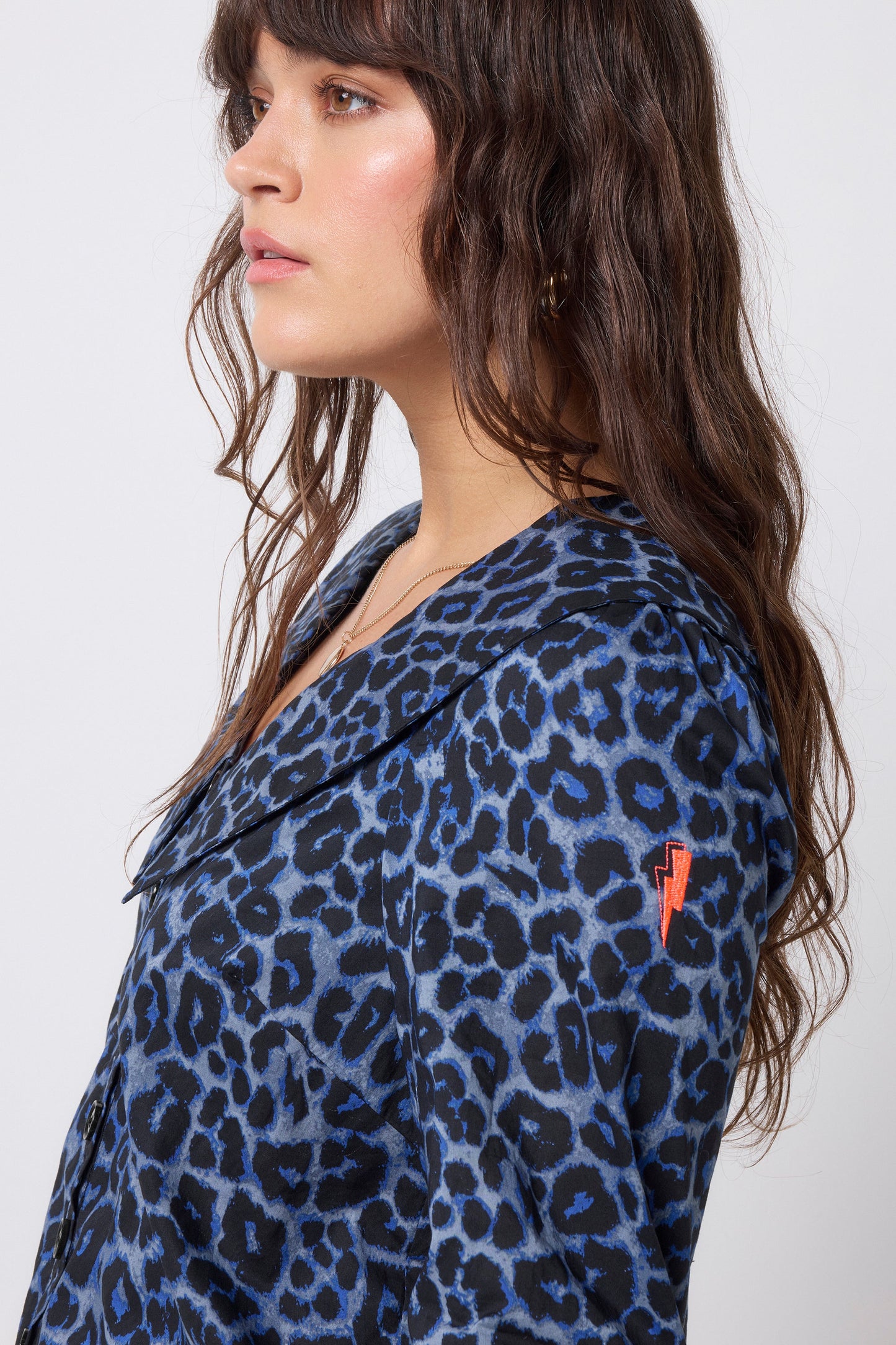 Navy Jaguar Collared Blouse