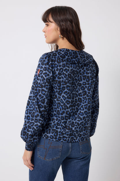 Navy Jaguar Collared Blouse