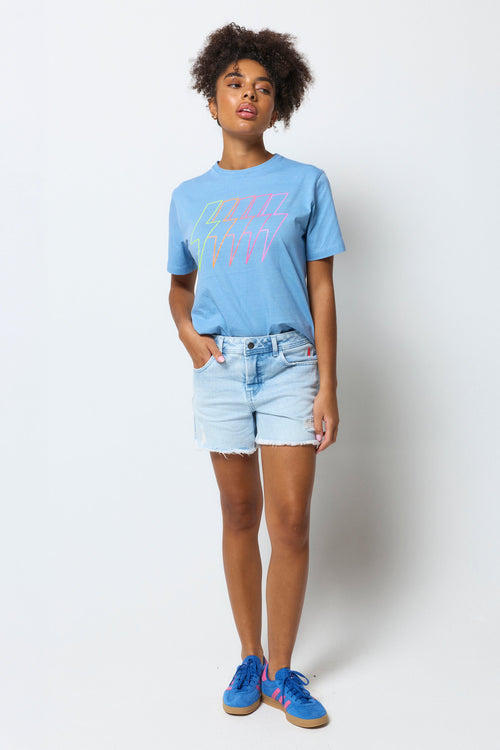 Ice Blue Wash Distressed Denim Shorts