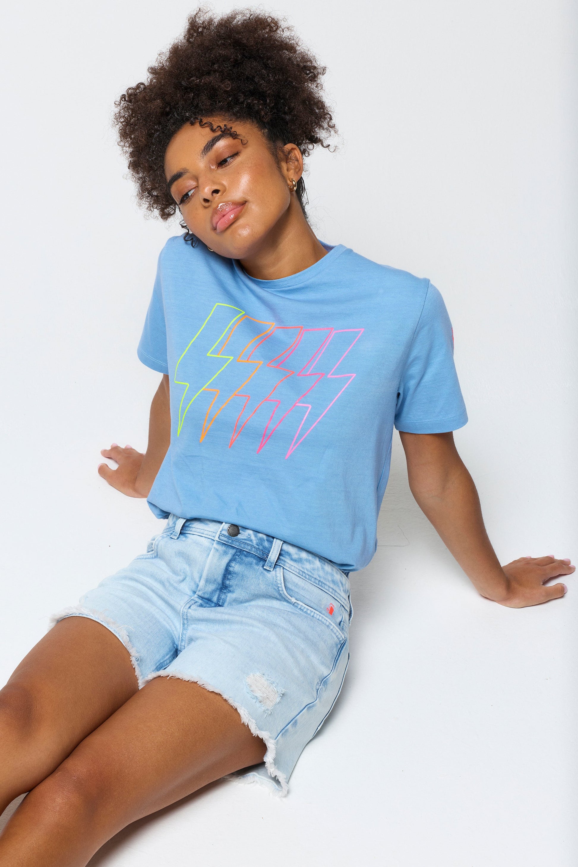 Ice Blue Wash Distressed Denim Shorts