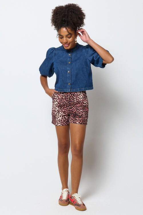 Neutral Cheetah Patch Pocket Denim Shorts