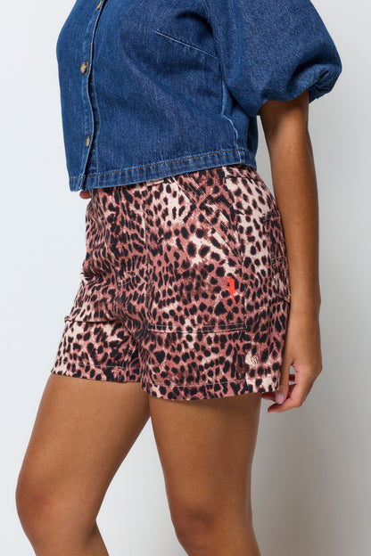 Neutral Cheetah Patch Pocket Denim Shorts