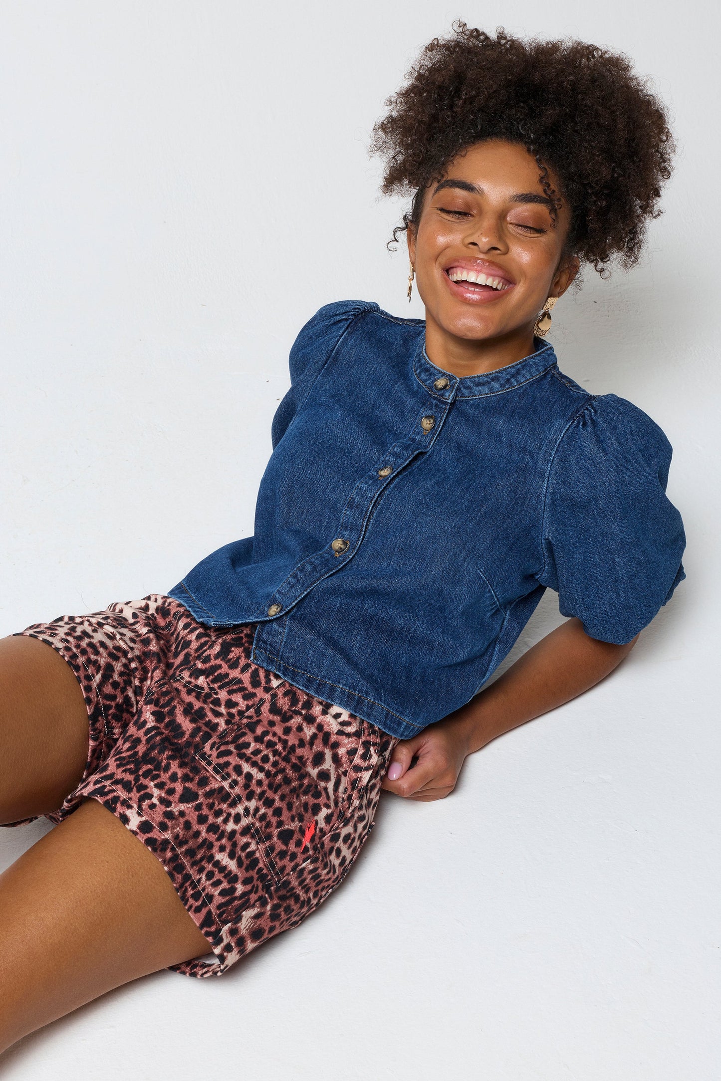 Neutral Cheetah Patch Pocket Denim Shorts