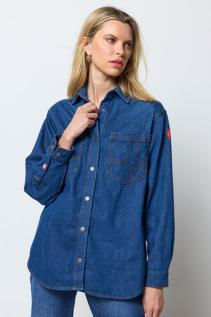 Mid Wash Indigo Relaxed Denim Shirt