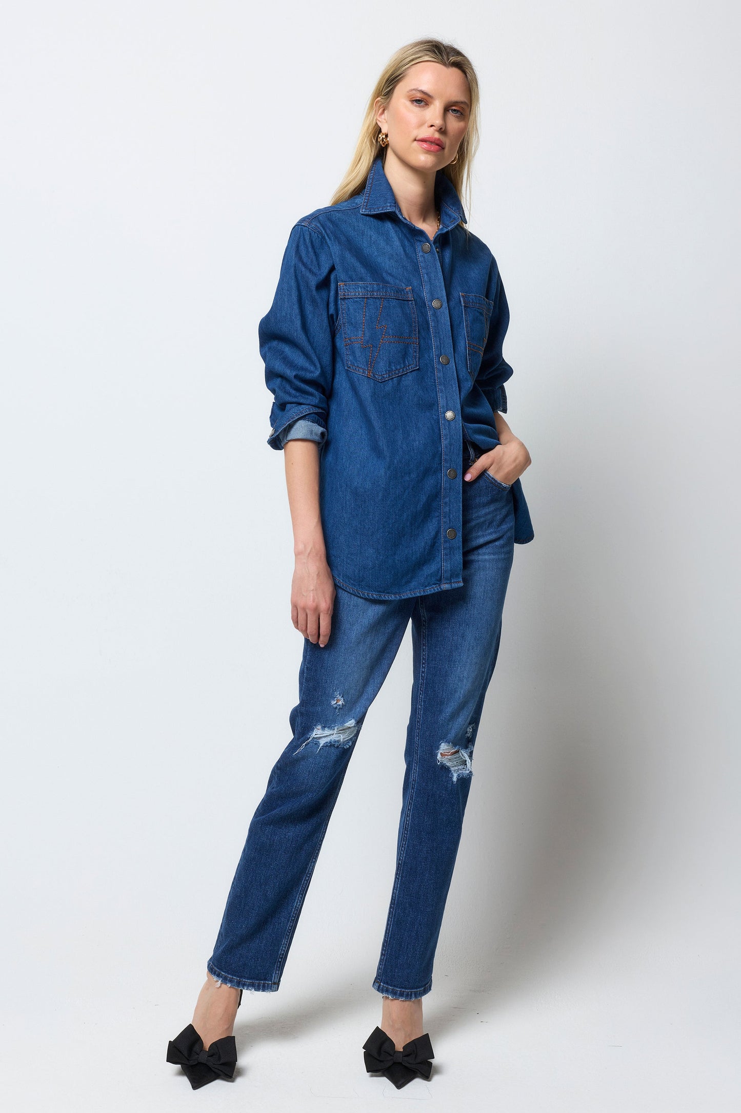 Mid Wash Indigo Relaxed Denim Shirt