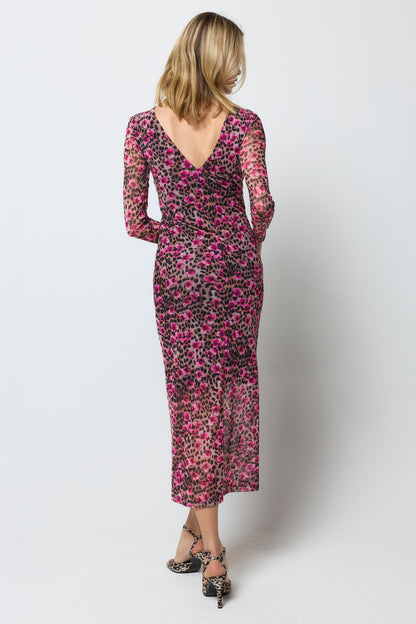 Neutral Paradise Cheetah Mesh Midi Dress